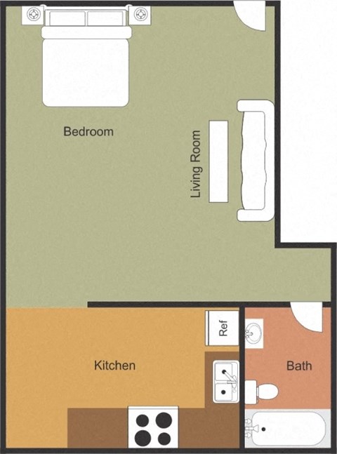 Floor plan for studio, 1 bath, 475 sqft
